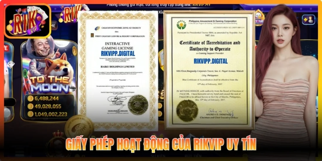 Giấy phép hoạt động của Rikvip uy tín